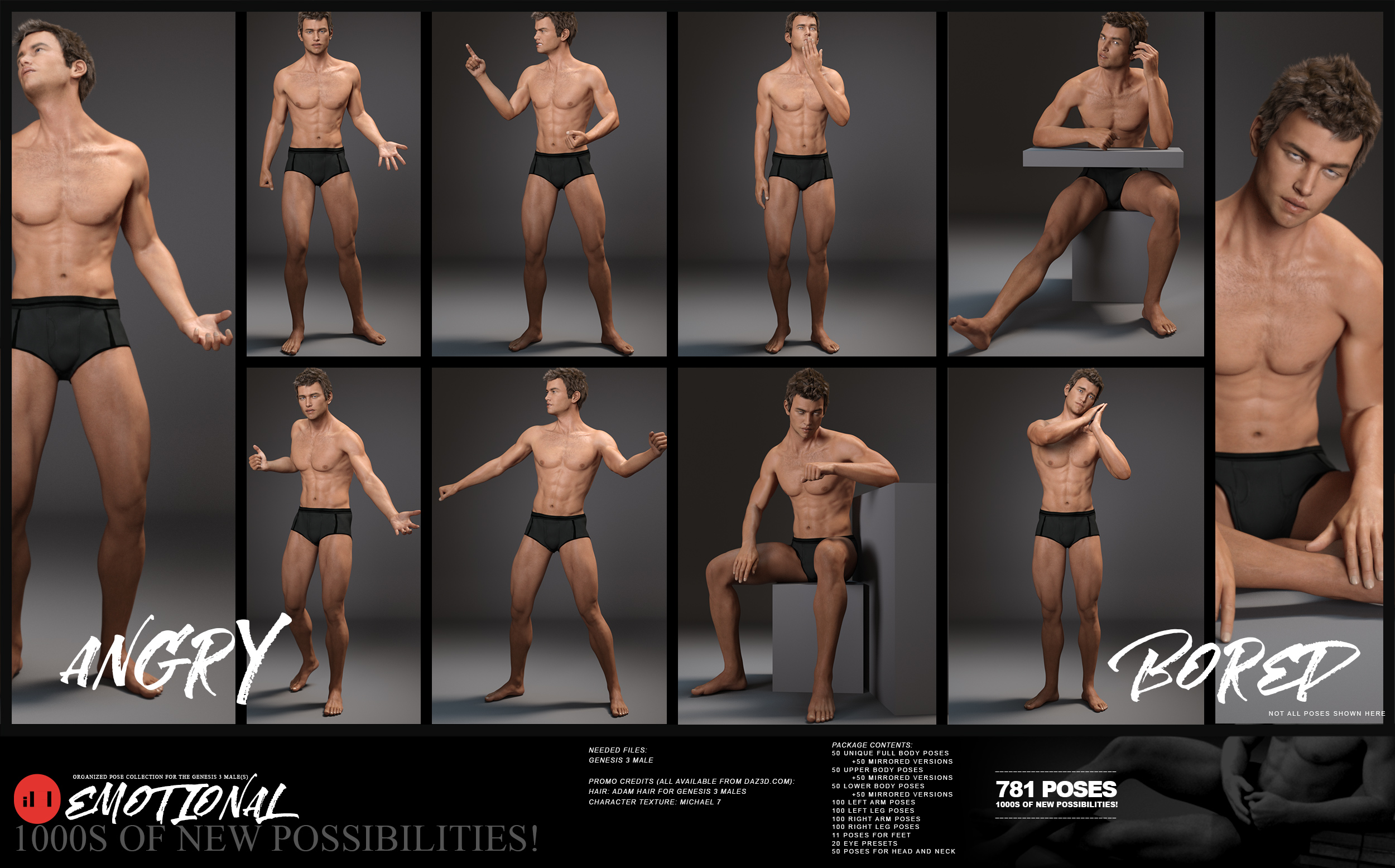 i13 Emotional Pose Collection for the Genesis 3 Male(s) by: ironman13, 3D Models by Daz 3D