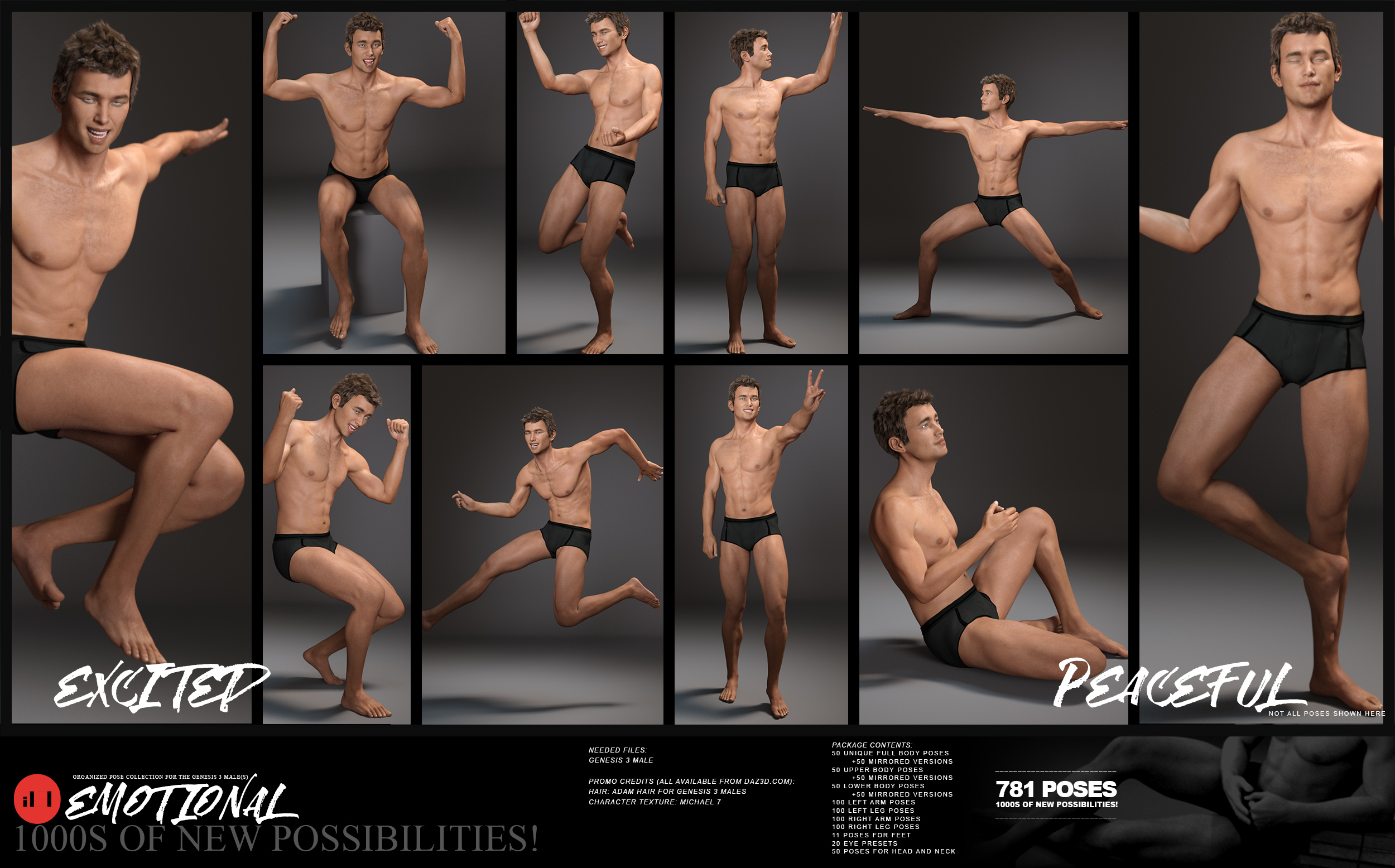 i13 Emotional Pose Collection for the Genesis 3 Male(s) by: ironman13, 3D Models by Daz 3D