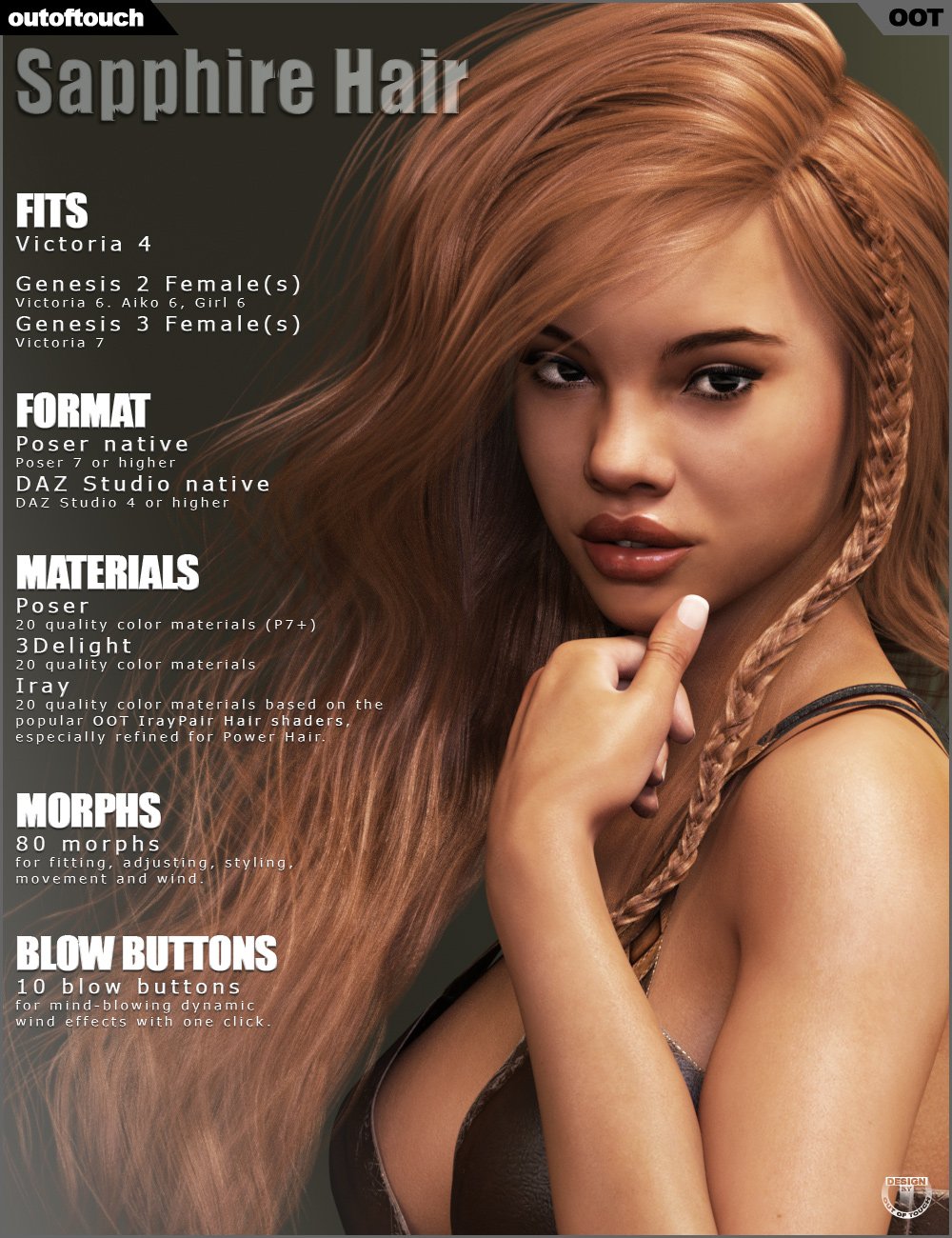 Sapphire Hair Sapphire Hair by: outoftouch, 3D Models by Daz 3D