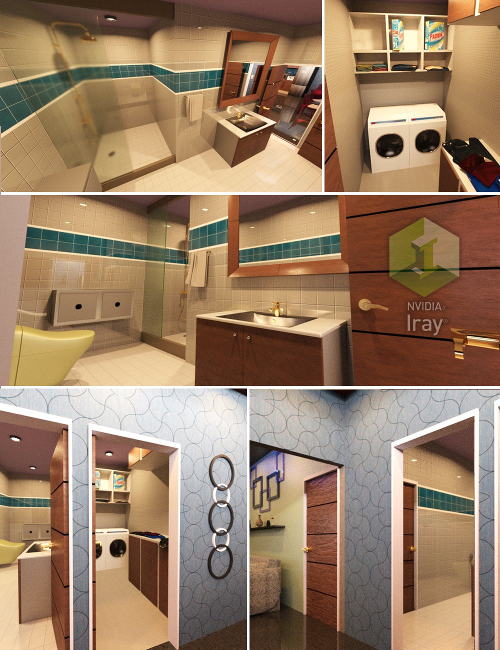 Bathroom and Laundry Area Set with Props by: Tesla3dCorp, 3D Models by Daz 3D