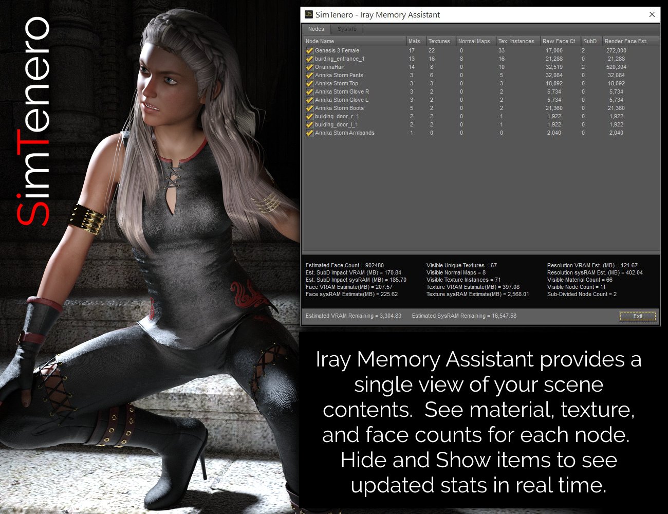 Iray Memory Assistant by: SimTenero, 3D Models by Daz 3D
