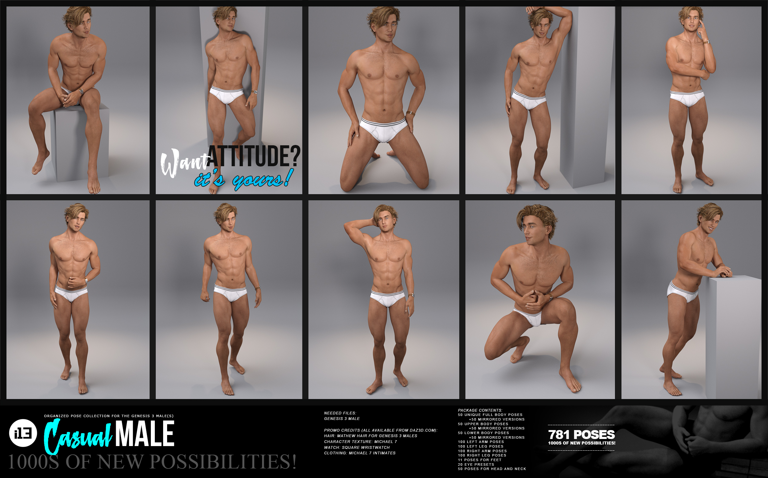 i13 Casual Male Pose Collection for the Genesis 3 Male(s) by: ironman13, 3D Models by Daz 3D