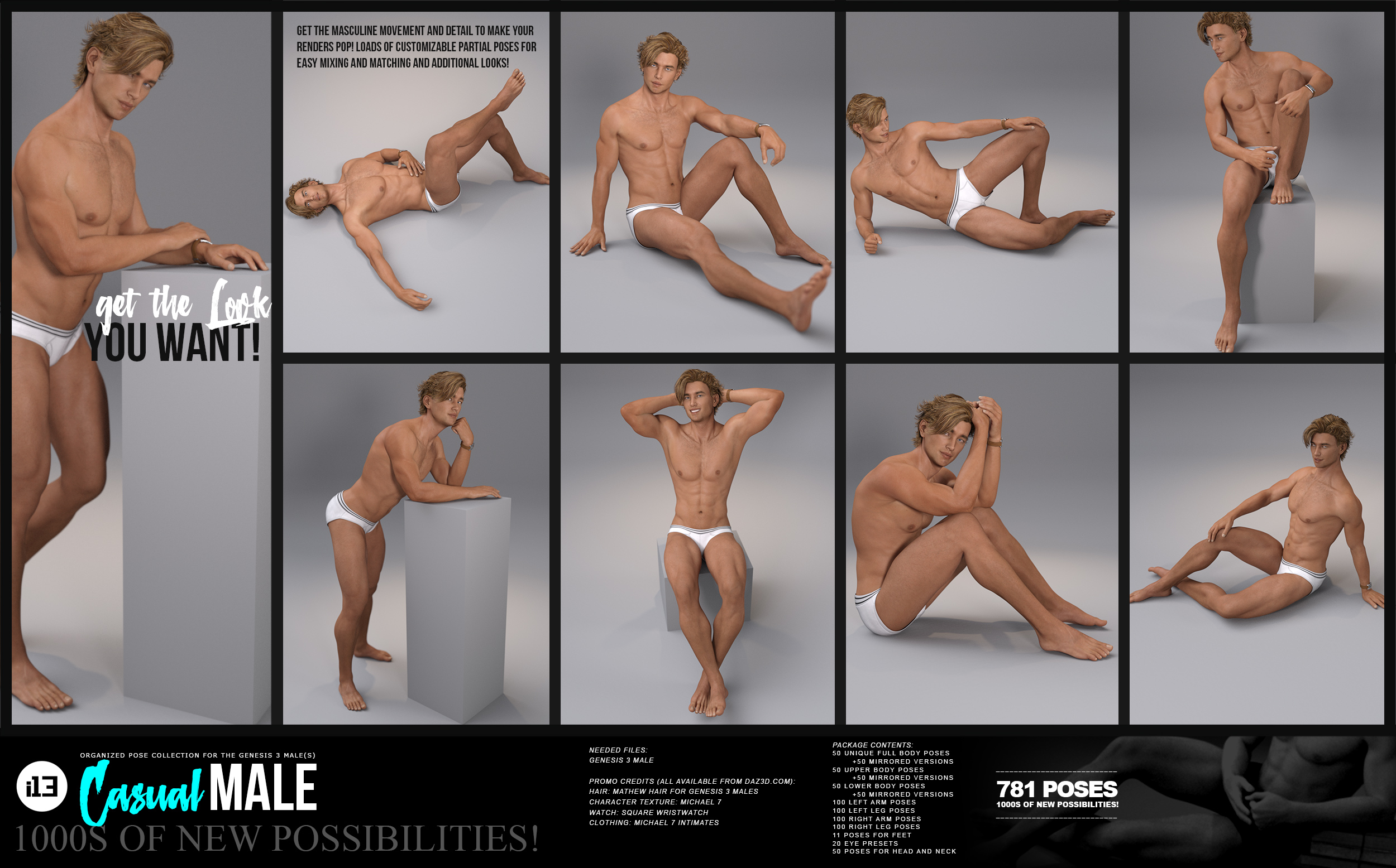 i13 Casual Male Pose Collection for the Genesis 3 Male(s) by: ironman13, 3D Models by Daz 3D