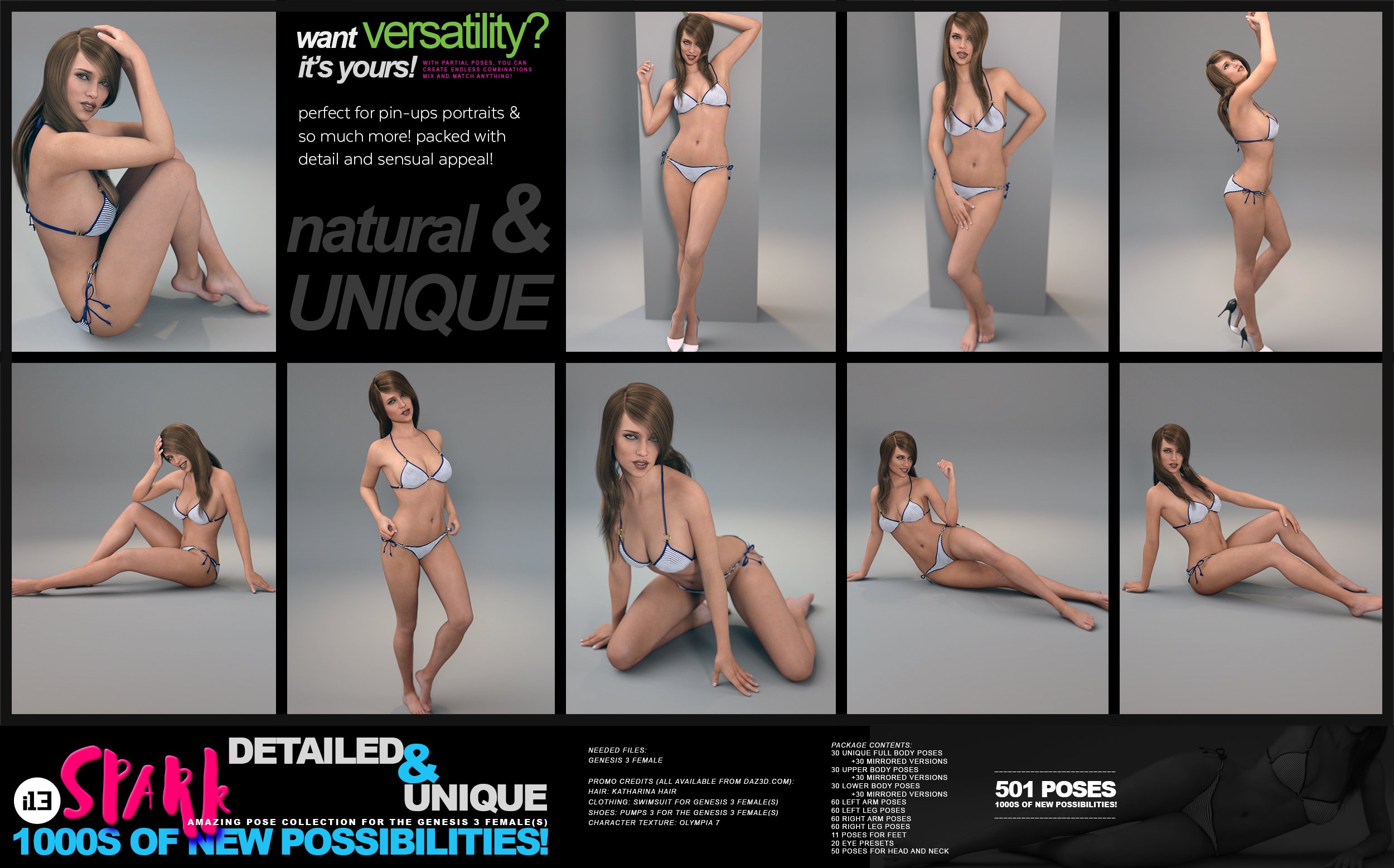 i13 SPARK Pose Collection for the Genesis 3 Female(s) by: ironman13, 3D Models by Daz 3D