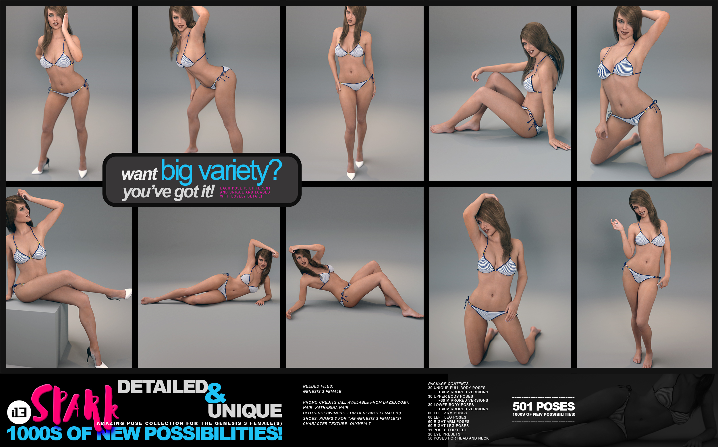 i13 SPARK Pose Collection for the Genesis 3 Female(s) by: ironman13, 3D Models by Daz 3D