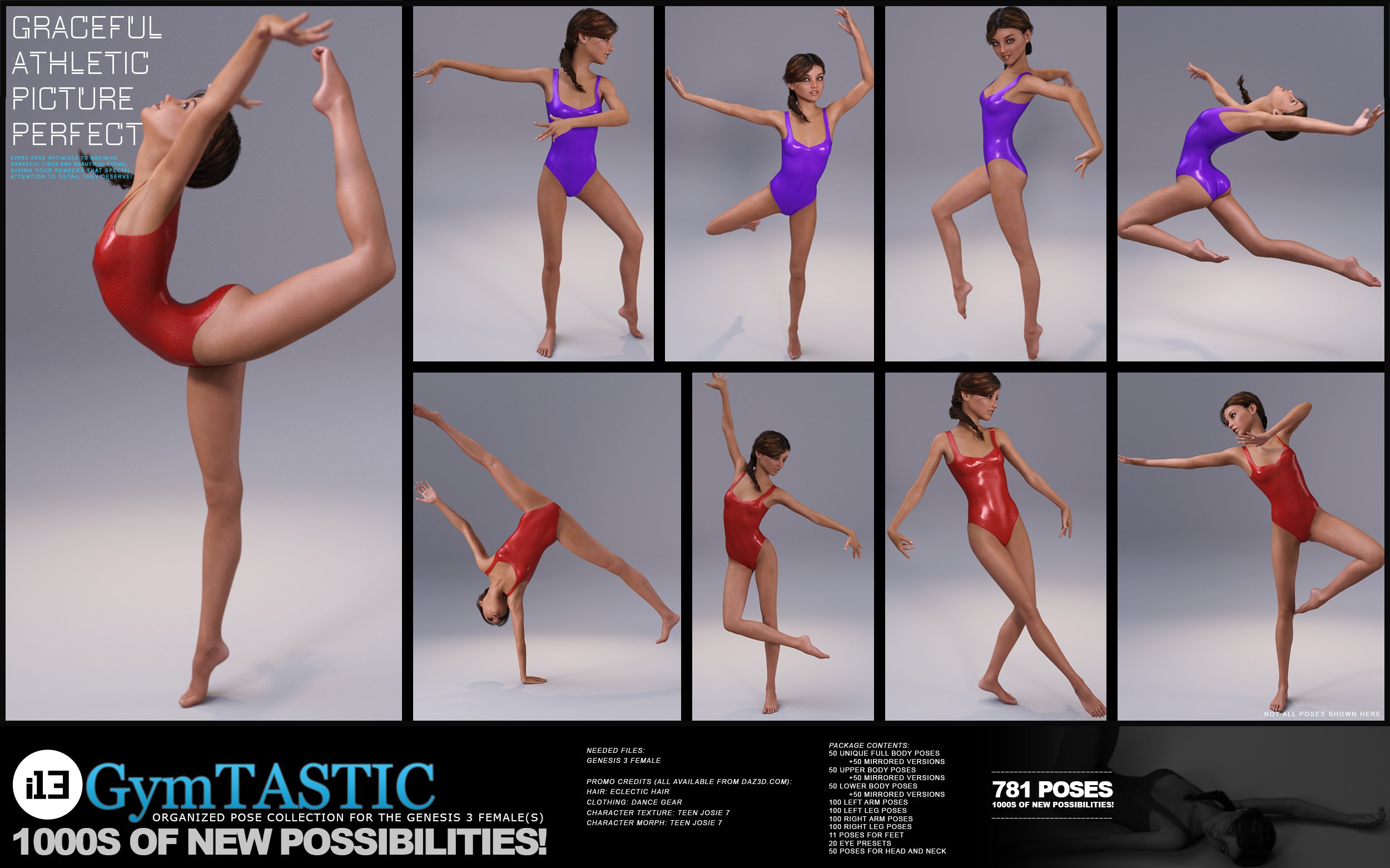i13 GymTASTIC Pose Collection for the Genesis 3 Female(s) by: ironman13, 3D Models by Daz 3D
