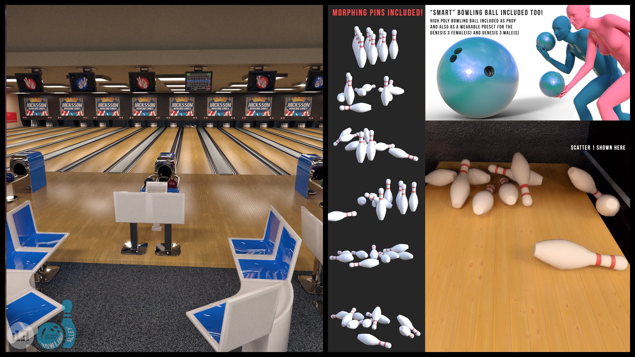 i13 Bowling Alley Environment with Poses i13 Bowling Alley Environment with Poses by: ironman13, 3D Models by Daz 3D