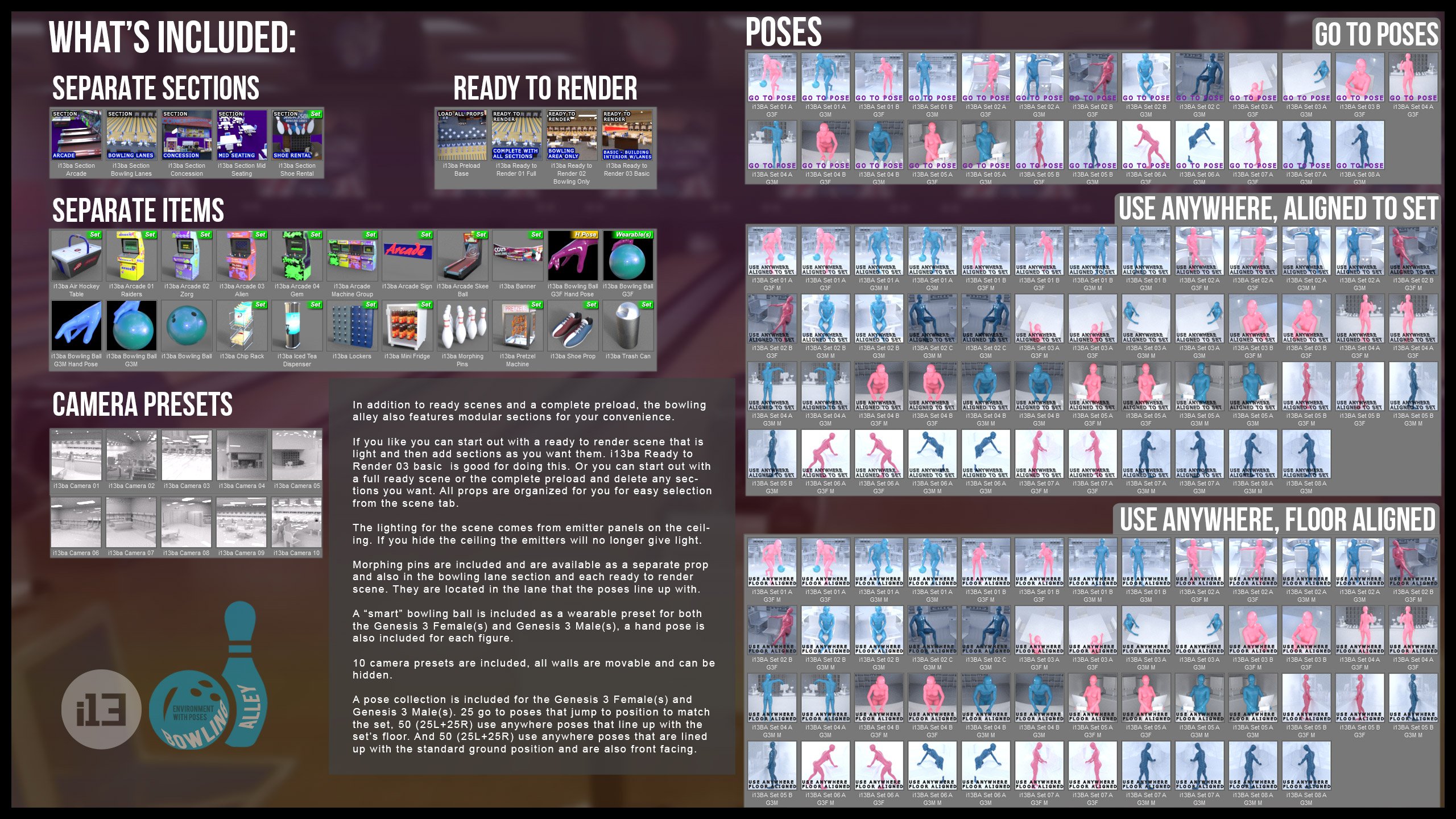 i13 Bowling Alley Environment with Poses i13 Bowling Alley Environment with Poses by: ironman13, 3D Models by Daz 3D