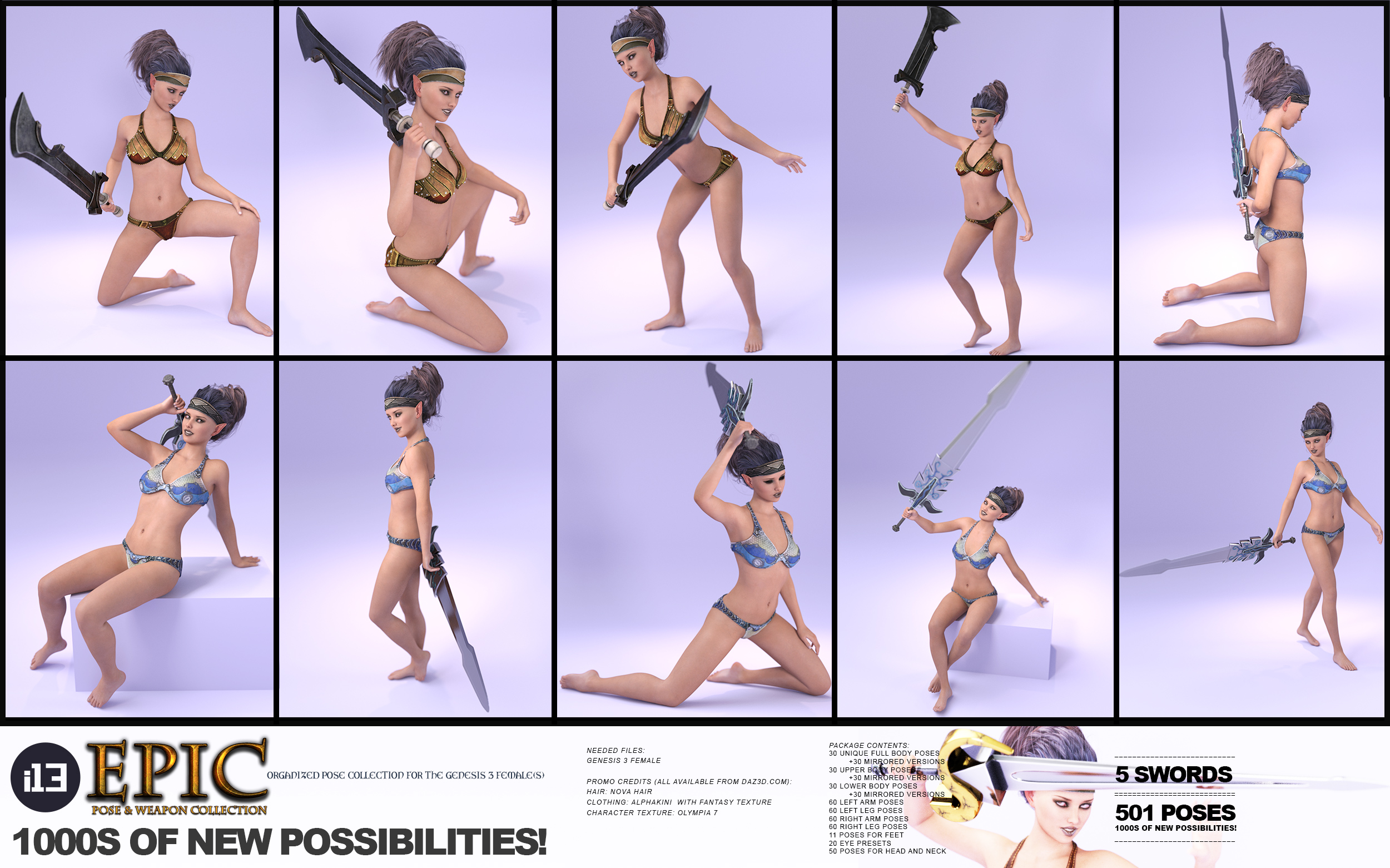 i13 Epic Pose Collection with Swords by: ironman13, 3D Models by Daz 3D