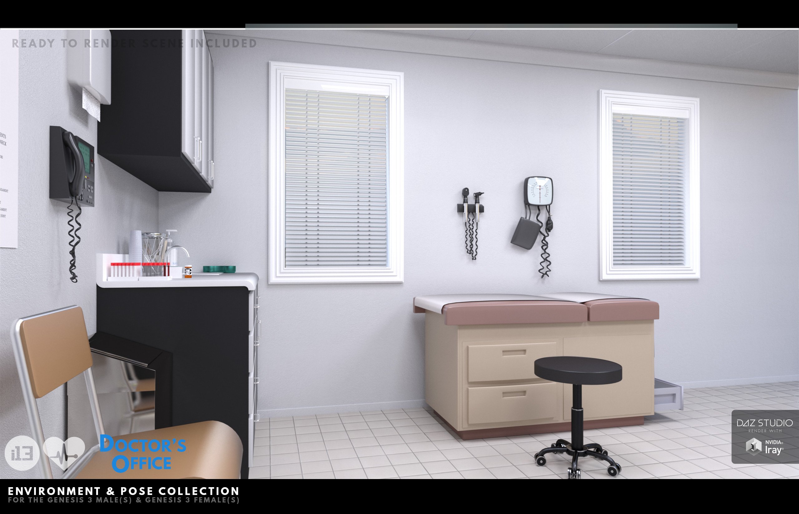 i13 Doctor's Office Environment with Poses by: ironman13, 3D Models by Daz 3D