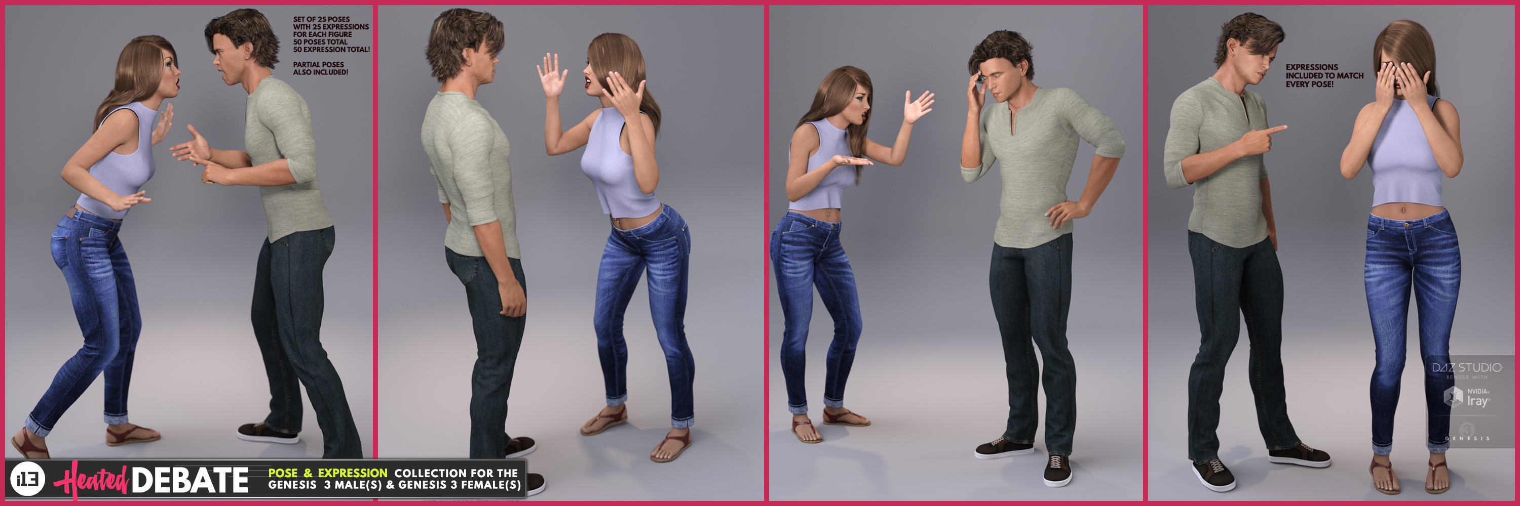 i13 Heated Debate Poses and Expressions by: ironman13, 3D Models by Daz 3D