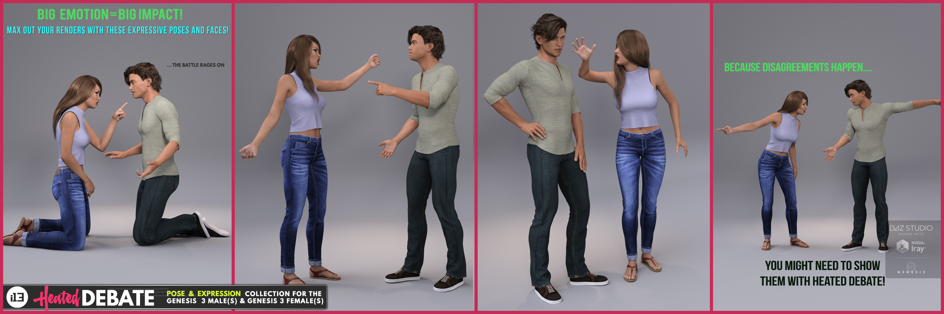 i13 Heated Debate Poses and Expressions by: ironman13, 3D Models by Daz 3D