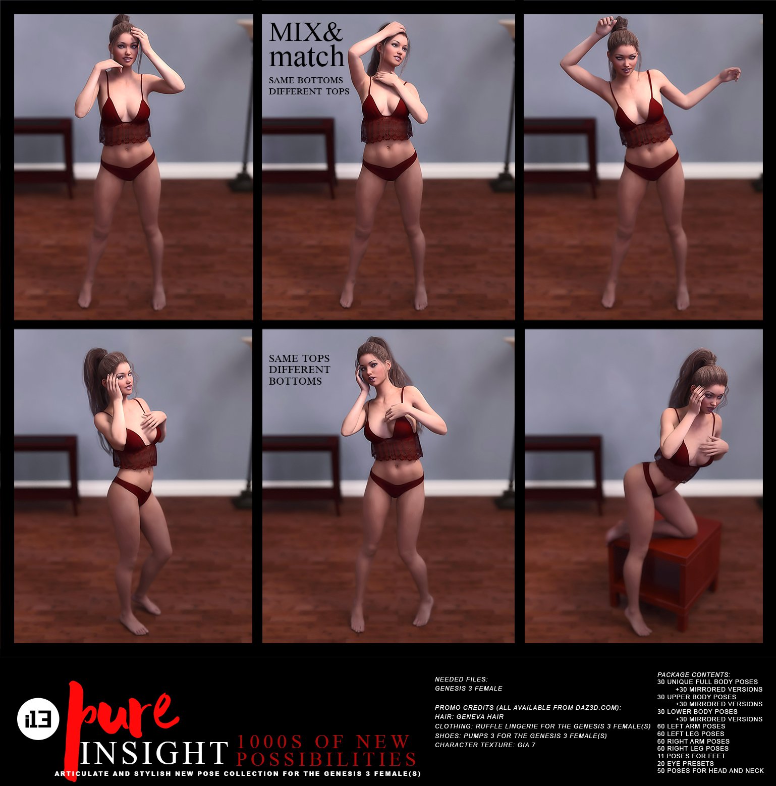 i13 Pure Insight Pose Collection for the Genesis 3 Female(s) by: ironman13, 3D Models by Daz 3D