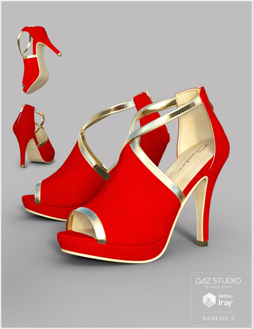 Black Gold Heels for Genesis 3 Female(s) by: Cute3D, 3D Models by Daz 3D