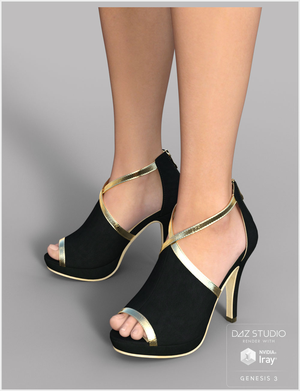 Black Gold Heels for Genesis 3 Female(s) | Daz 3D