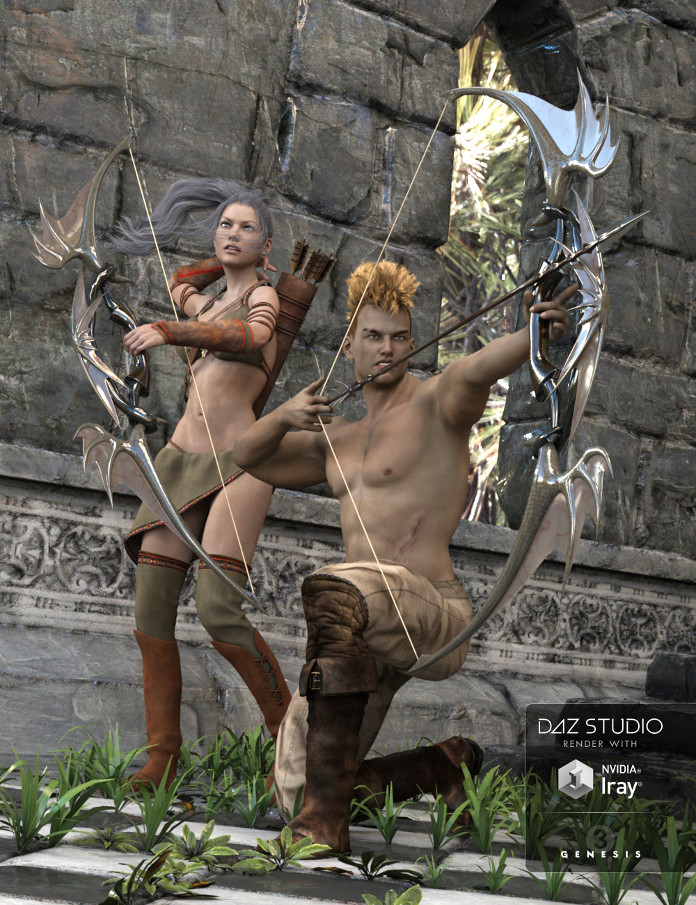 Archery 2 Poses for Genesis 3 Male & Female by: Muscleman, 3D Models by Daz 3D