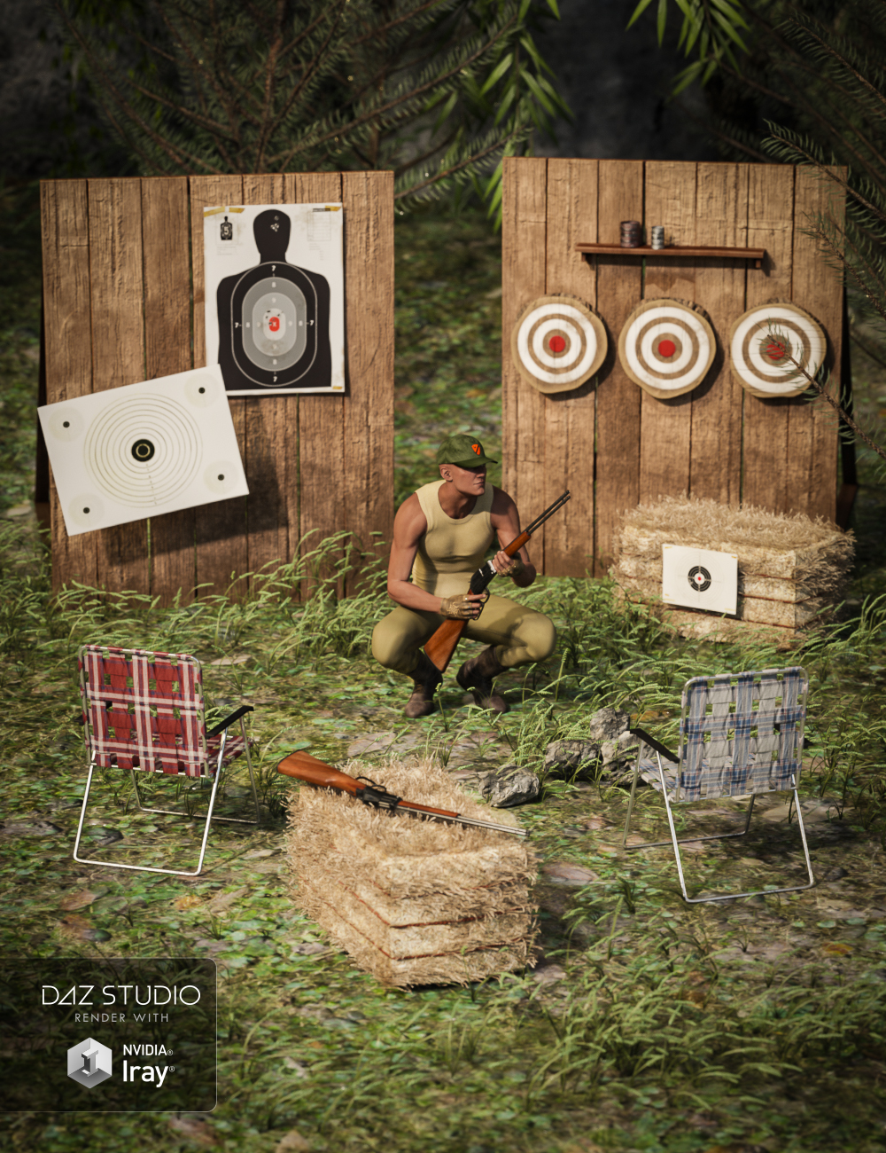 Backwoods Shooting Range for Genesis 3 and 8 Male(s) and Female(s) by: , 3D Models by Daz 3D