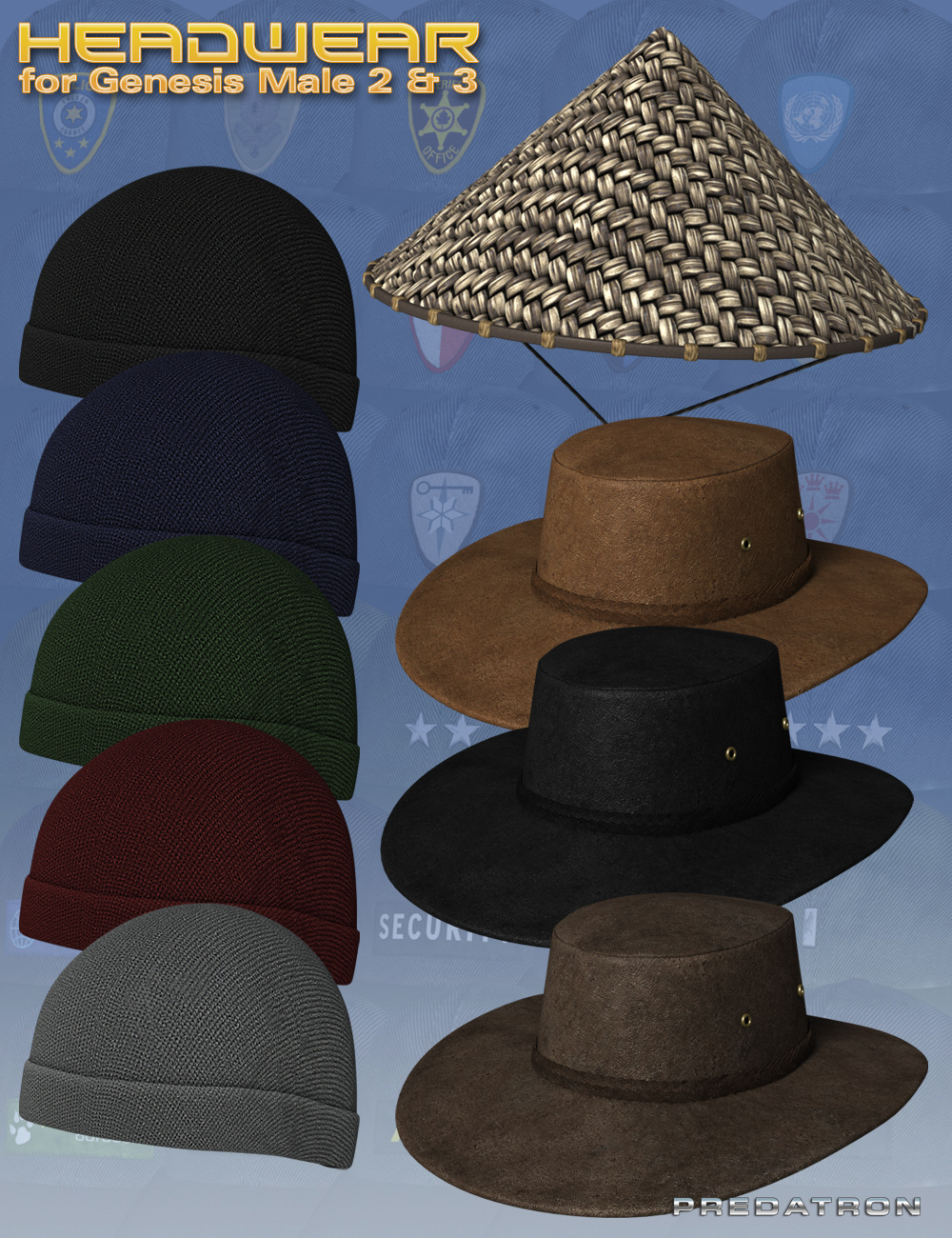 Headwear for Genesis 2 and 3 Male(s) by: Predatron, 3D Models by Daz 3D