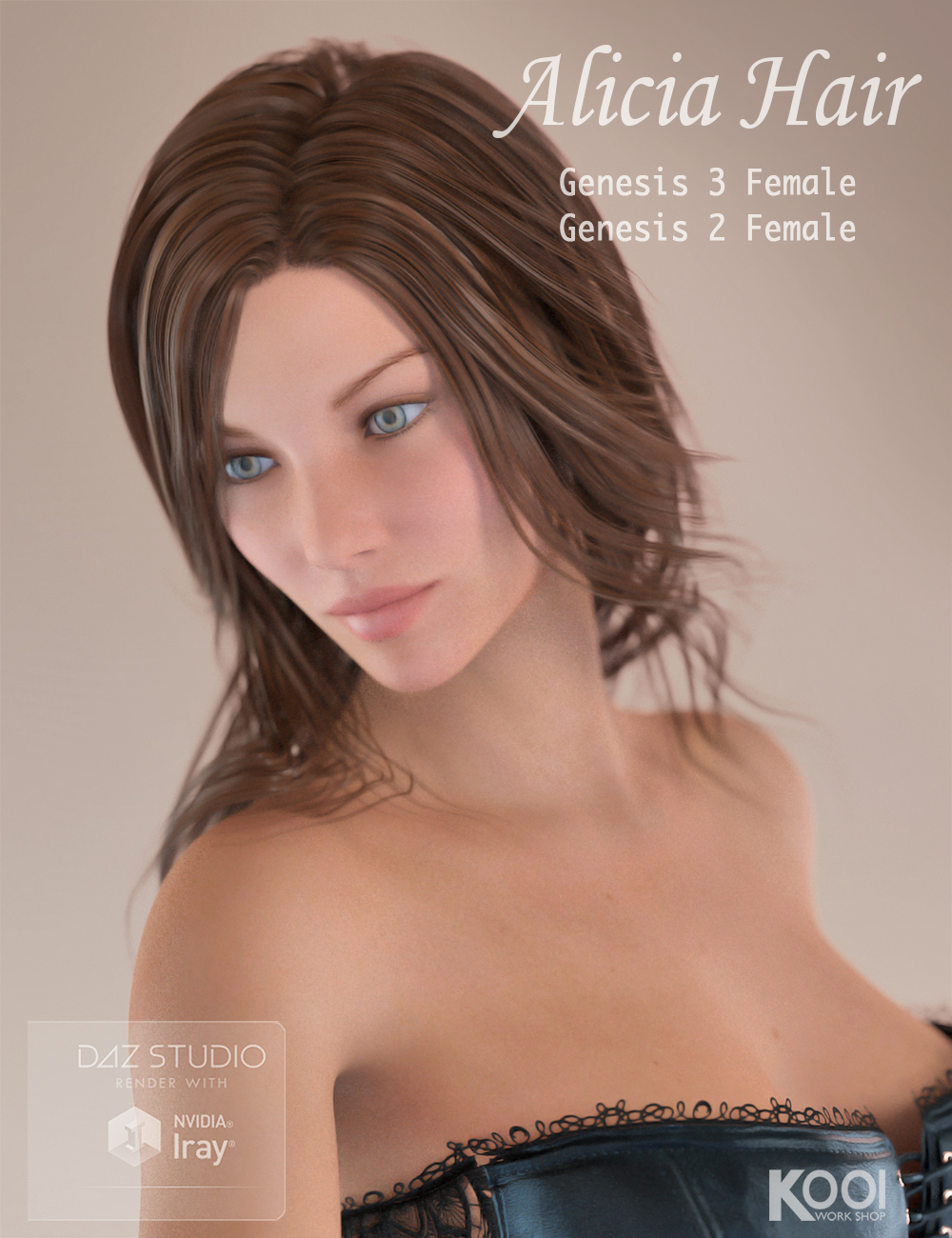 Alicia Hair for Genesis 2 and 3 Female(s) by: Kool, 3D Models by Daz 3D
