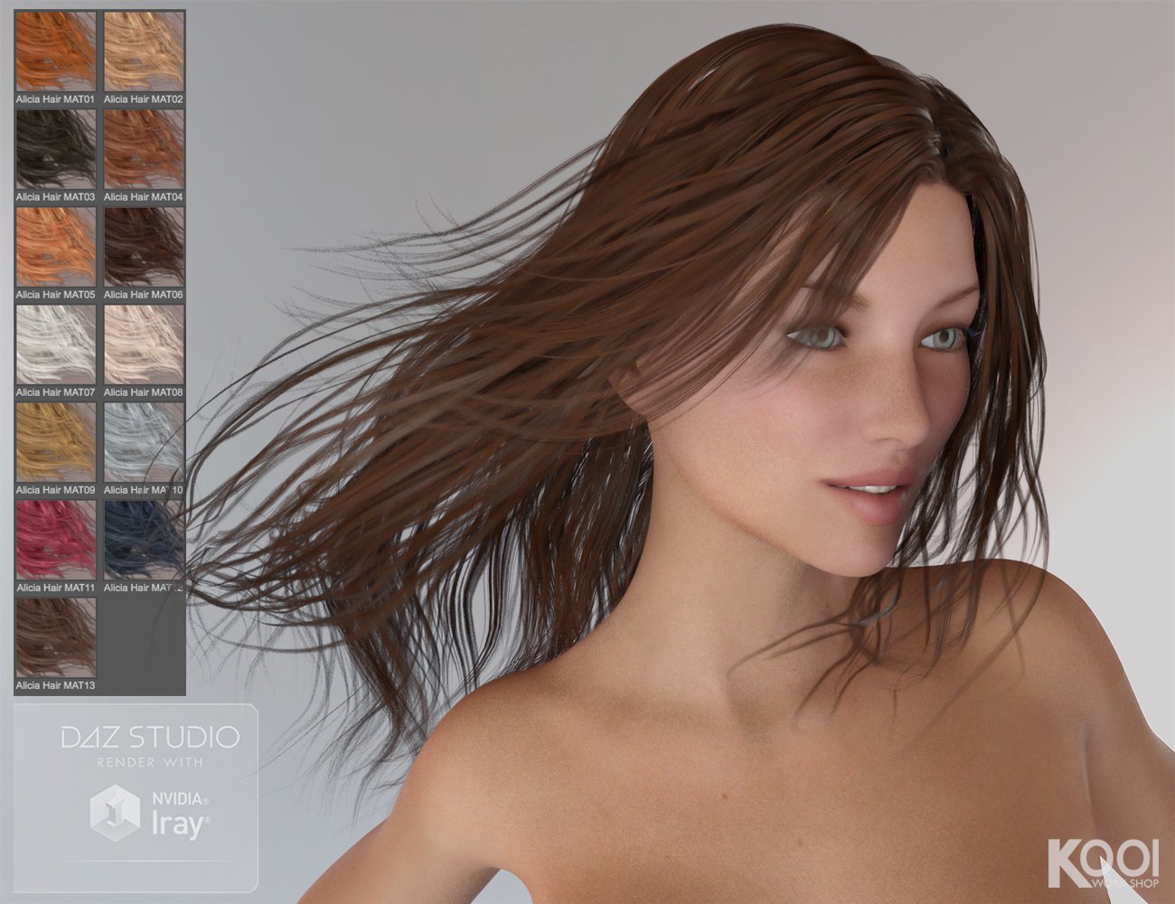Alicia Hair for Genesis 2 and 3 Female(s) by: Kool, 3D Models by Daz 3D