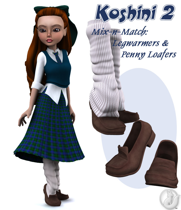 K2 Mix-n-Match: Legwarmers and Penny Loafers by: Lady LittlefoxRuntimeDNA, 3D Models by Daz 3D