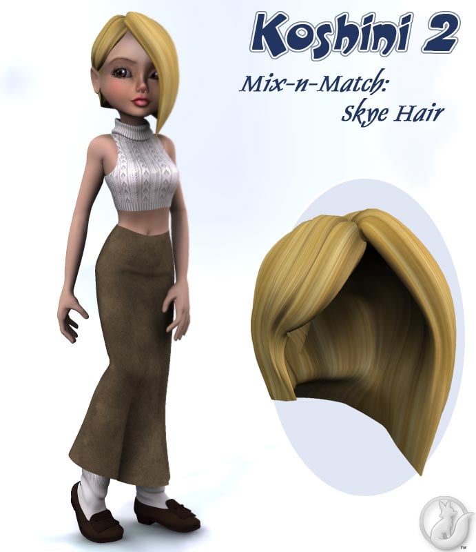 K2 Mix-n-Match: Skye Hair by: Lady LittlefoxRuntimeDNA, 3D Models by Daz 3D