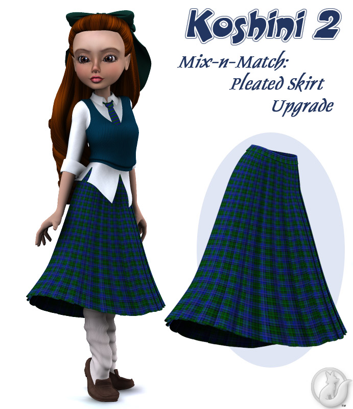 K2 Mix-n-Match: Pleated Skirt Upgrade by: Lady LittlefoxRuntimeDNA, 3D Models by Daz 3D