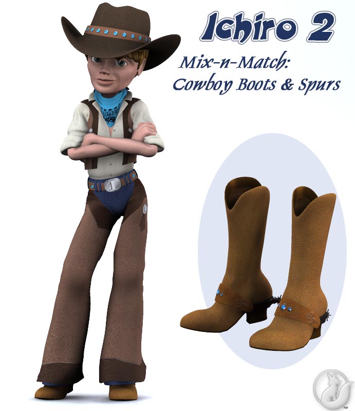 I2 Mix-n-Match: Cowboy Boots and Spurs by: Lady LittlefoxRuntimeDNA, 3D Models by Daz 3D