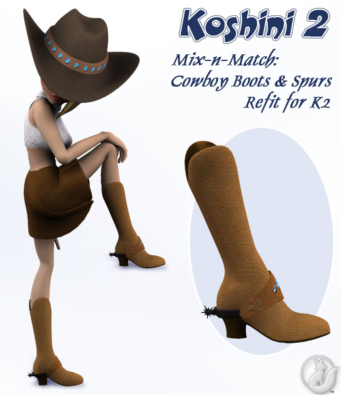 K2 Mix-n-Match: Cowboy Boots and Spurs Refit by: Lady LittlefoxRuntimeDNA, 3D Models by Daz 3D