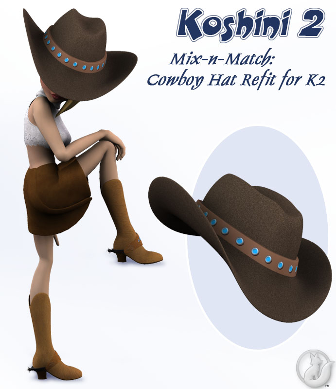 K2 Mix-n-Match: Cowboy Hat Refit by: Lady LittlefoxRuntimeDNA, 3D Models by Daz 3D