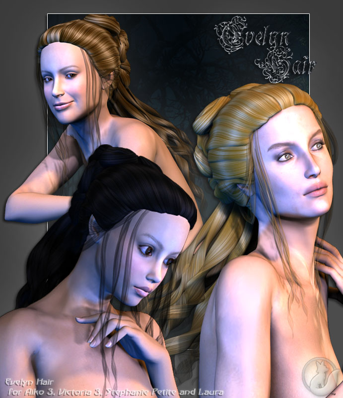 Evelyn Hair for A3, V3, SP, and L3 by: Lady LittlefoxRuntimeDNA, 3D Models by Daz 3D