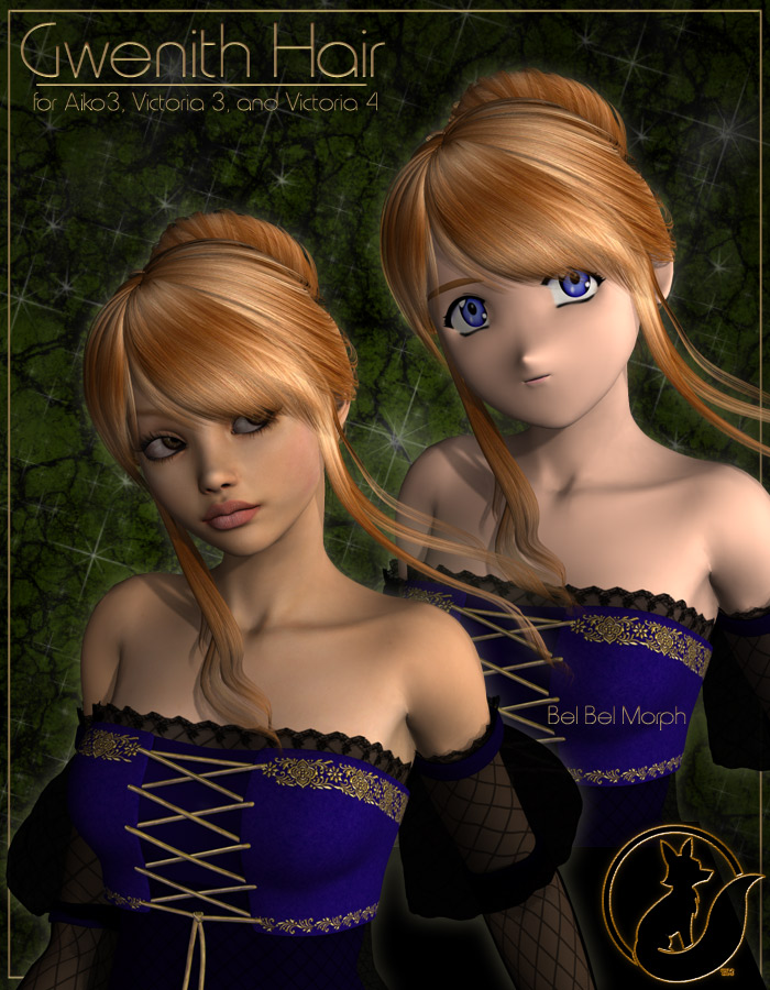 Gwenith Hair Vol I A3 V3 V4 by: Lady LittlefoxRuntimeDNA, 3D Models by Daz 3D