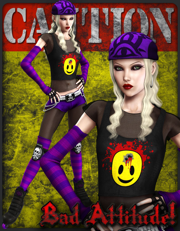 Bad Attitude OUTFIT BUNDLE for V4 by: Lady LittlefoxCapsces Digital InkRuntimeDNA, 3D Models by Daz 3D