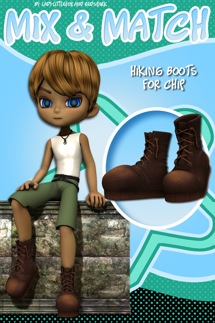 Chip Mix and Match: Hiking Boots by: RedSparkLady LittlefoxRuntimeDNA, 3D Models by Daz 3D