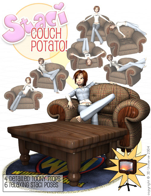 Staci - Couch Potato by: 3D Universe, 3D Models by Daz 3D