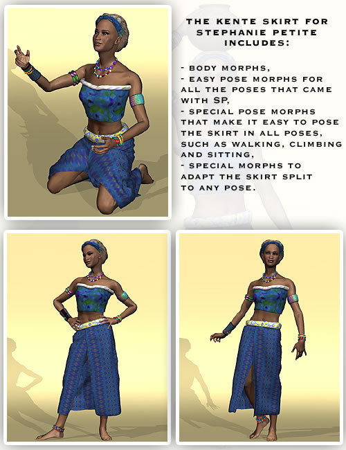 Kente Clothing for Stephanie 3.0 Petite Kente Clothing for Stephanie 3.0 Petite by: Lourdes, 3D Models by Daz 3D