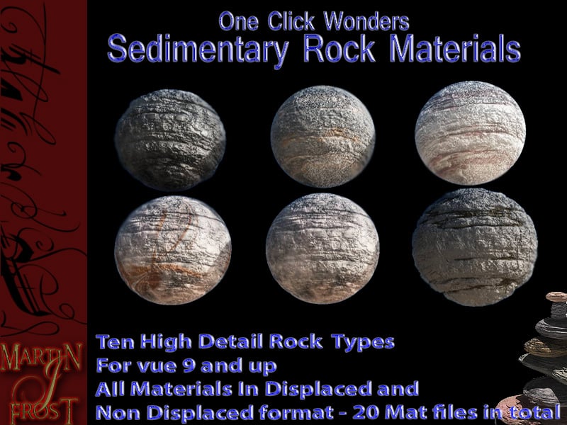 One Click Wonders - Vol 2- Sedimentary Rocks by: MartinJFrostRuntimeDNA, 3D Models by Daz 3D
