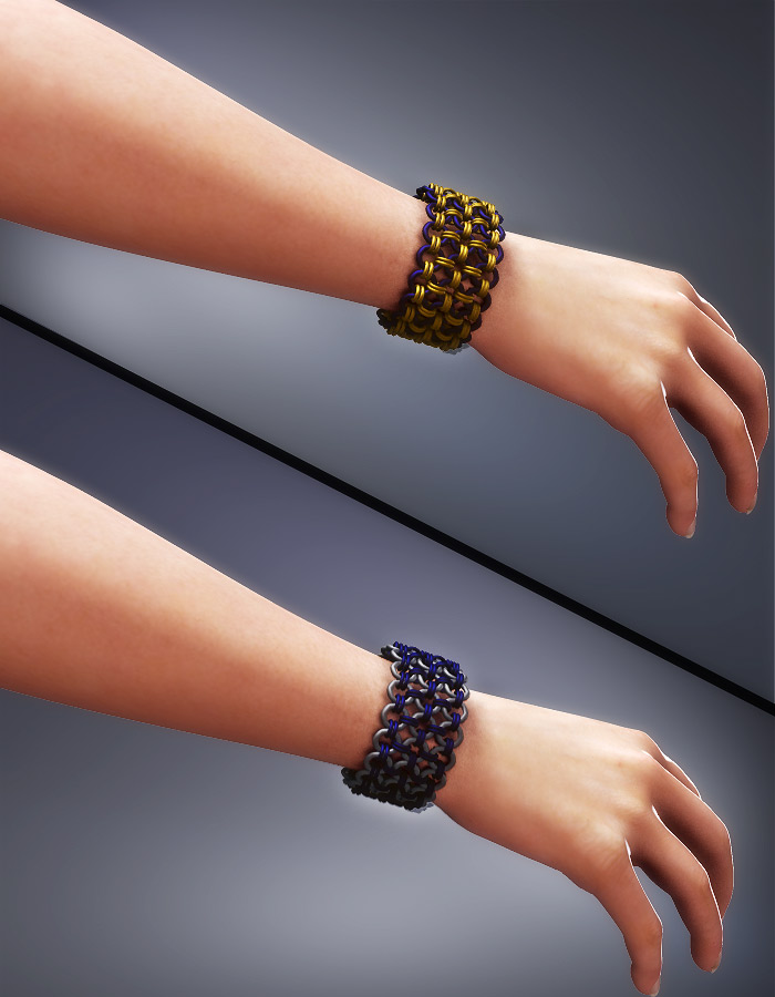 Chainmail Bracelets/Anklets for V4 by: EvilinnocenceRuntimeDNA, 3D Models by Daz 3D