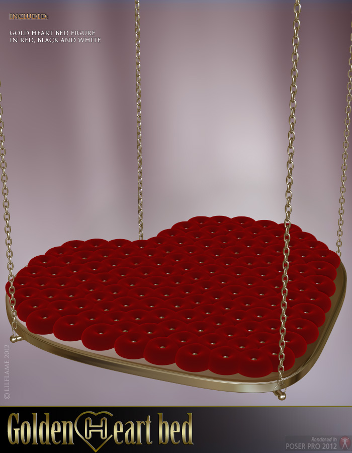 Golden Heart Bed by: LilflameRuntimeDNA, 3D Models by Daz 3D