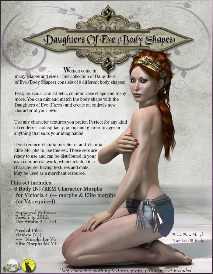 Daughters Of Eve (Body Shapes) for V4 by: shadownetPixelunaRuntimeDNA, 3D Models by Daz 3D