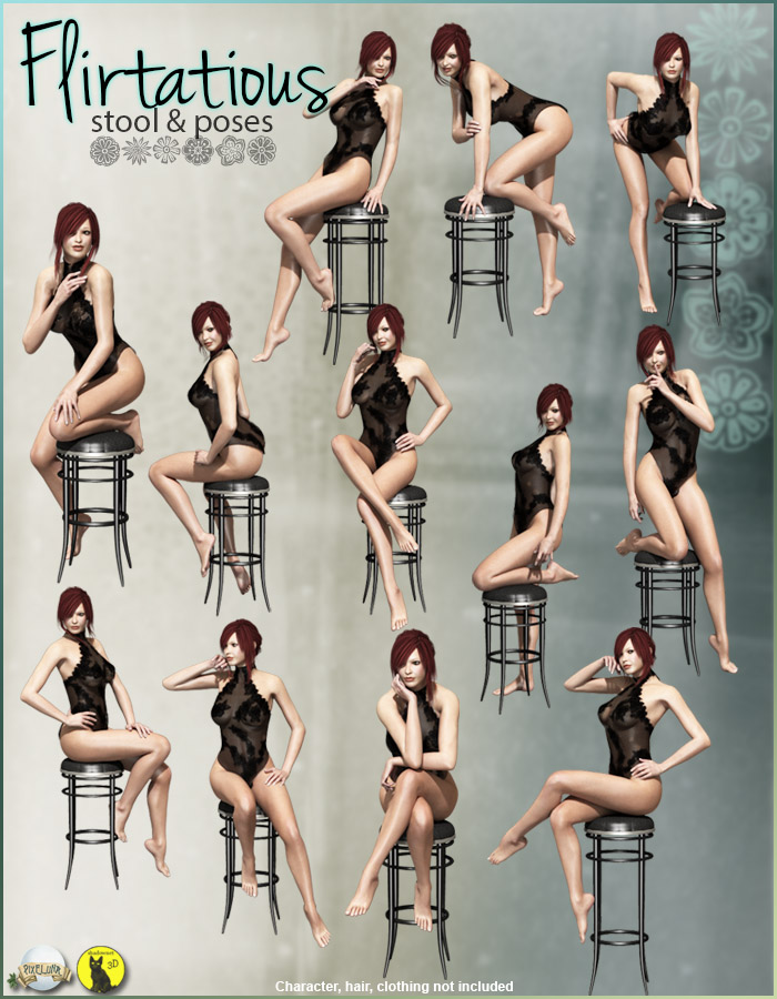 Flirtatious Stool and Poses by: shadownetPixelunaRuntimeDNA, 3D Models by Daz 3D