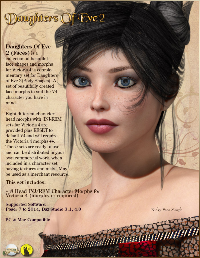 Daughters Of Eve 2 (Faces) for V4 by: shadownetPixelunaRuntimeDNA, 3D Models by Daz 3D