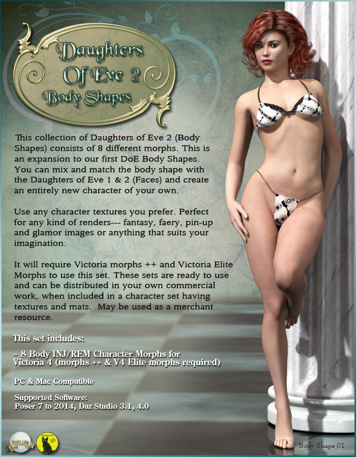Daughters Of Eve 2 (Body Shapes) for V4 by: shadownetPixelunaRuntimeDNA, 3D Models by Daz 3D