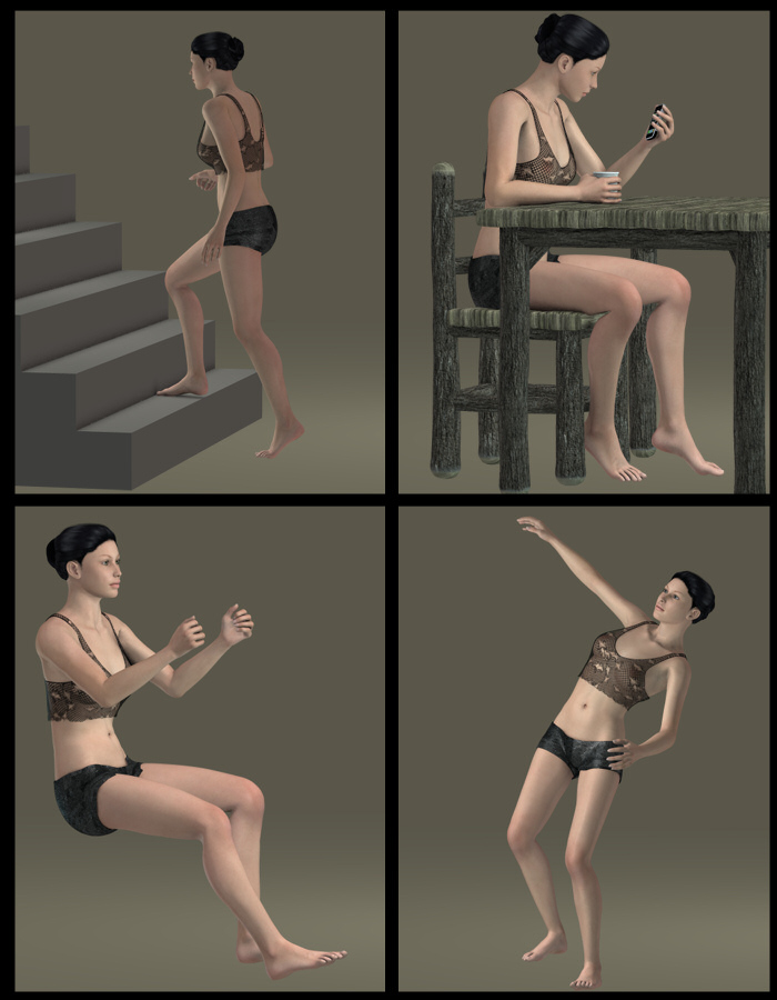 Everyday Poses for V4 by: NGartplay, 3D Models by Daz 3D