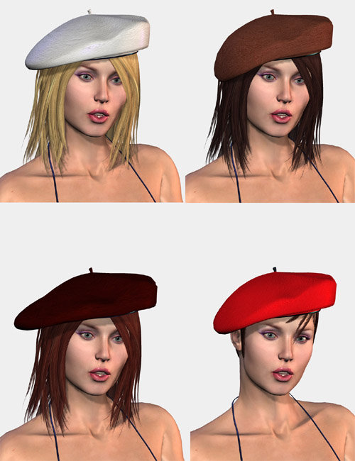 Beret with Hair by: Jim Burton, 3D Models by Daz 3D