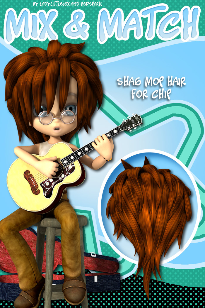 Chip Mix and Match: ShagMop Hair by: RedSparkLady LittlefoxRuntimeDNA, 3D Models by Daz 3D