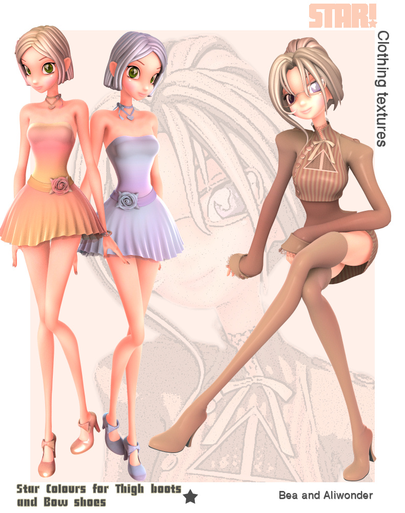Star Colours for the Bow Heel Shoes and the Thigh Boots DAZ Studio only by: , 3D Models by Daz 3D