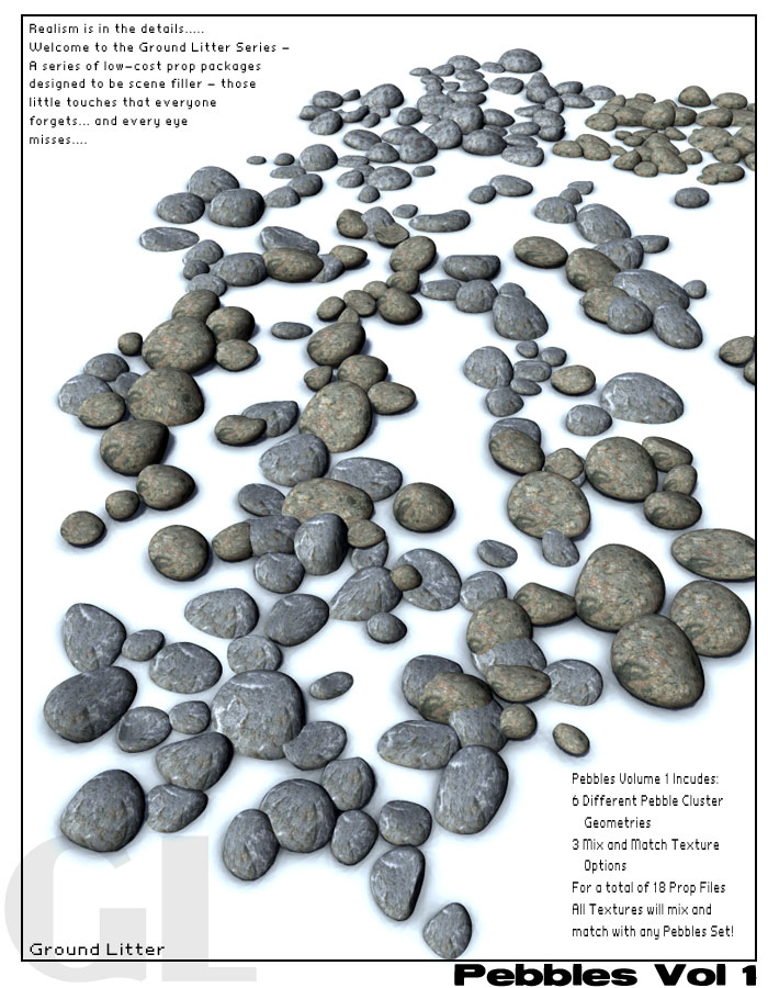 Ground Litter Series - Pebbles Vol 1 Ground Litter Series - Pebbles Vol 1 by: RuntimeDNATraveler, 3D Models by Daz 3D