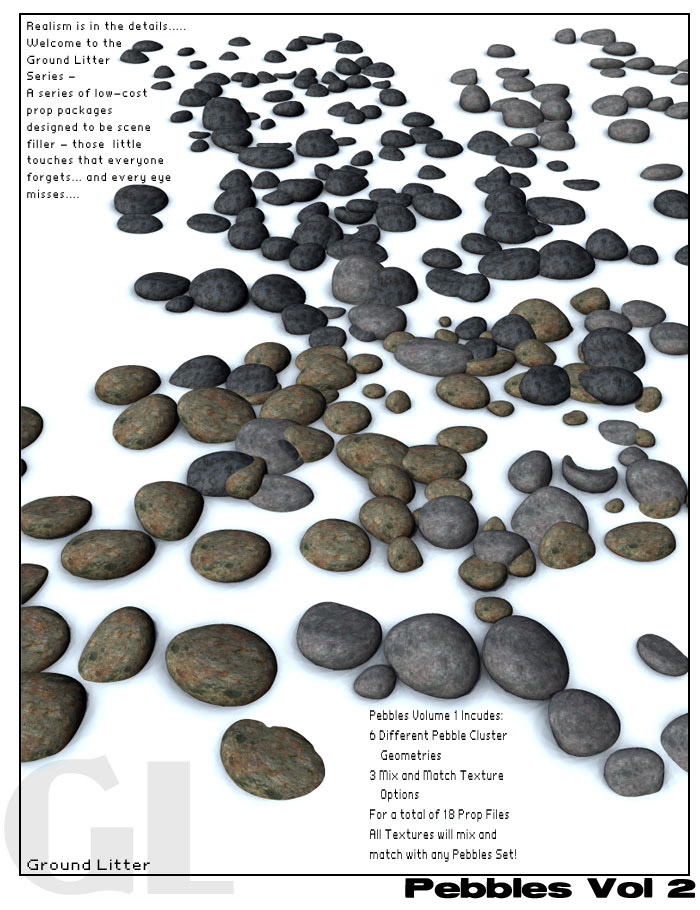 Ground Litter Series - Pebbles Vol 2 by: RuntimeDNATraveler, 3D Models by Daz 3D
