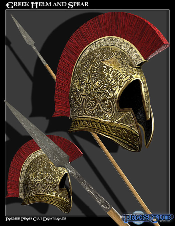 Props Pack - Greek Helm and Spear by: RuntimeDNATraveler, 3D Models by Daz 3D